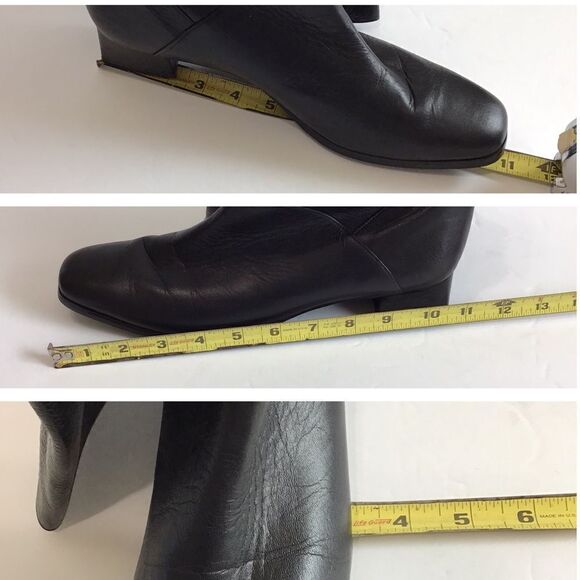 SIAMANTO Knee High Black Leather Riding Boots Pull-On Block Heel Boots Size 91/2 - Picture 16 of 16